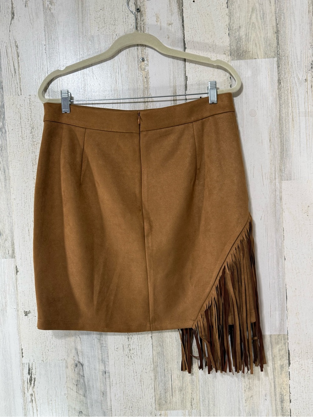 Fringe Faux Brown Tan Suede Mini Skirt - Picture 8 of 11